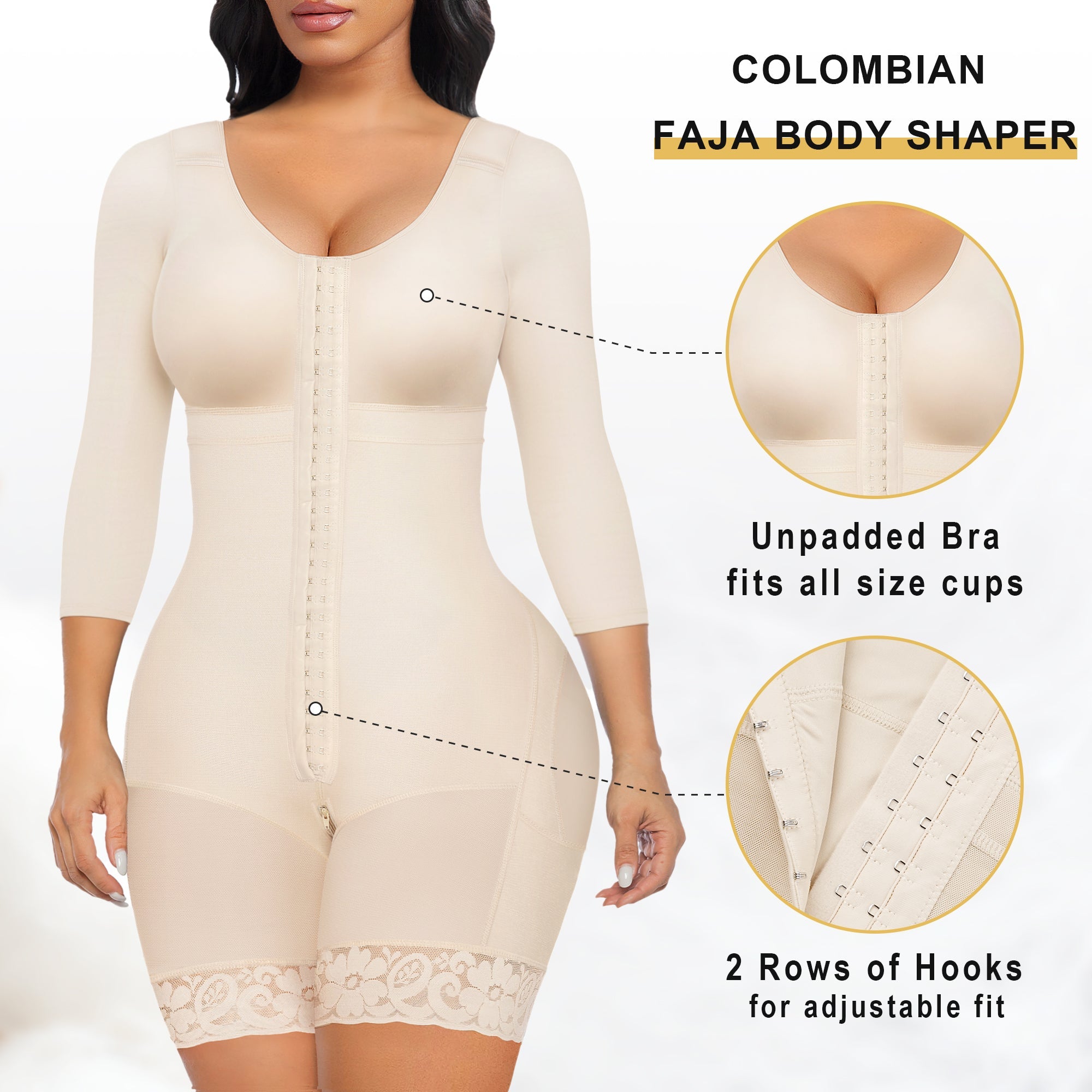 Faja de cuerpo entero posoperatoria para brazos, con cremallera en la entrepierna