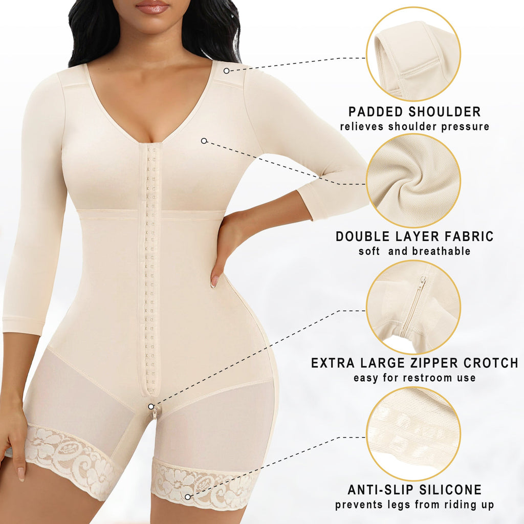 Faja de cuerpo entero posoperatoria para brazos, con cremallera en la entrepierna