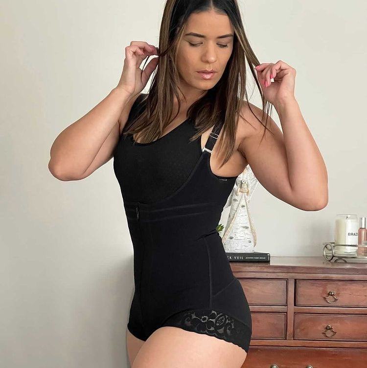 Faja colombiana de control del abdomen firme con cremallera y ganchos