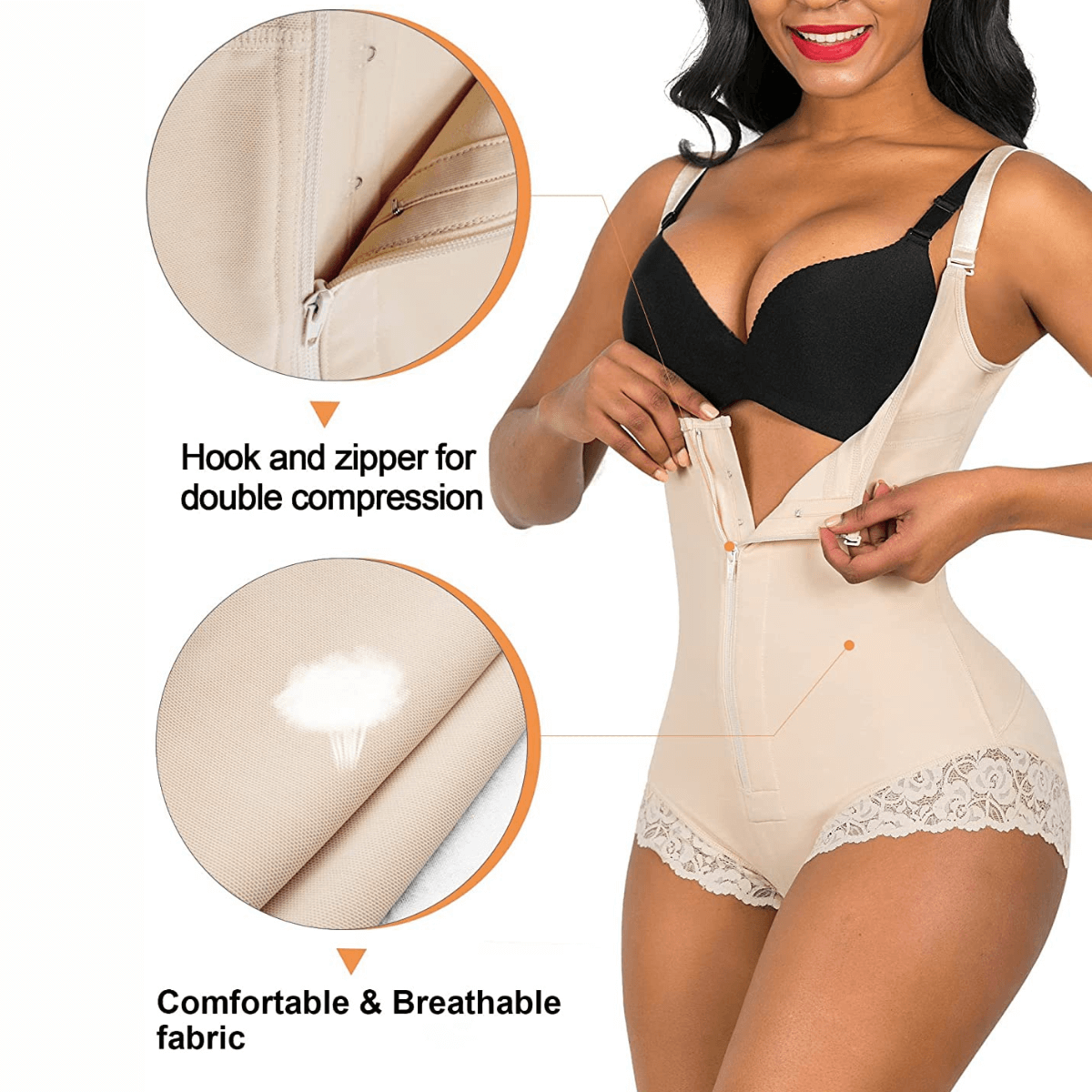 Faja colombiana de control del abdomen firme con cremallera y ganchos