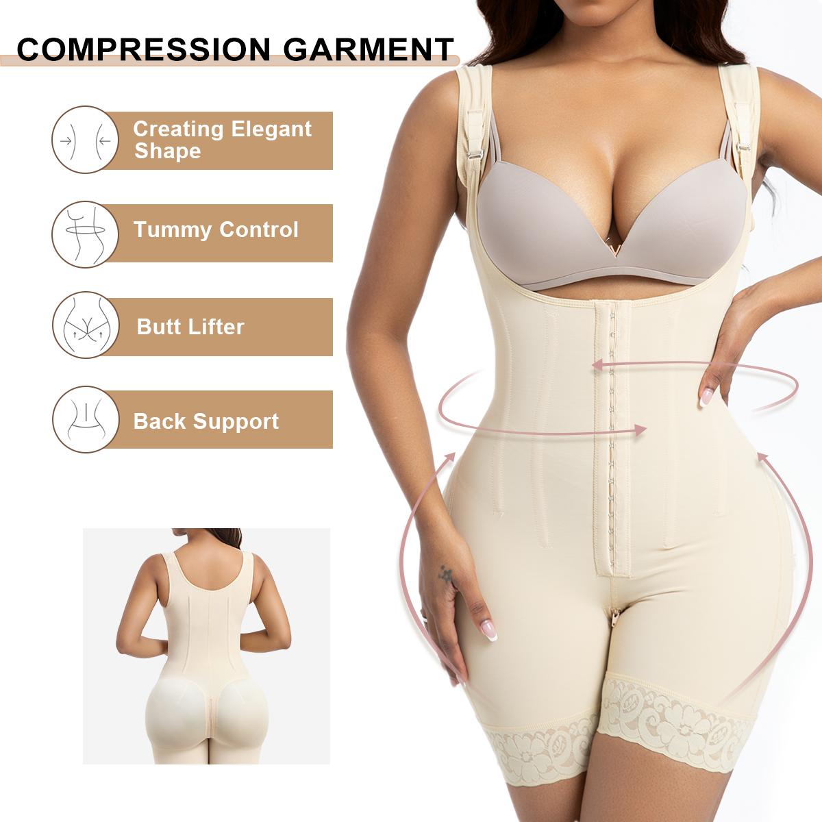 Faja de control del abdomen con 6 varillas de acero y ganchos, bodysuit con levantamiento de glúteos