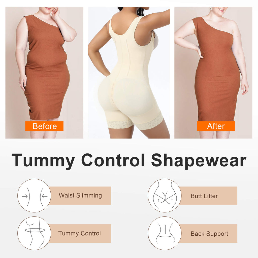 Faja de control del abdomen con 6 varillas de acero y ganchos, bodysuit con levantamiento de glúteos