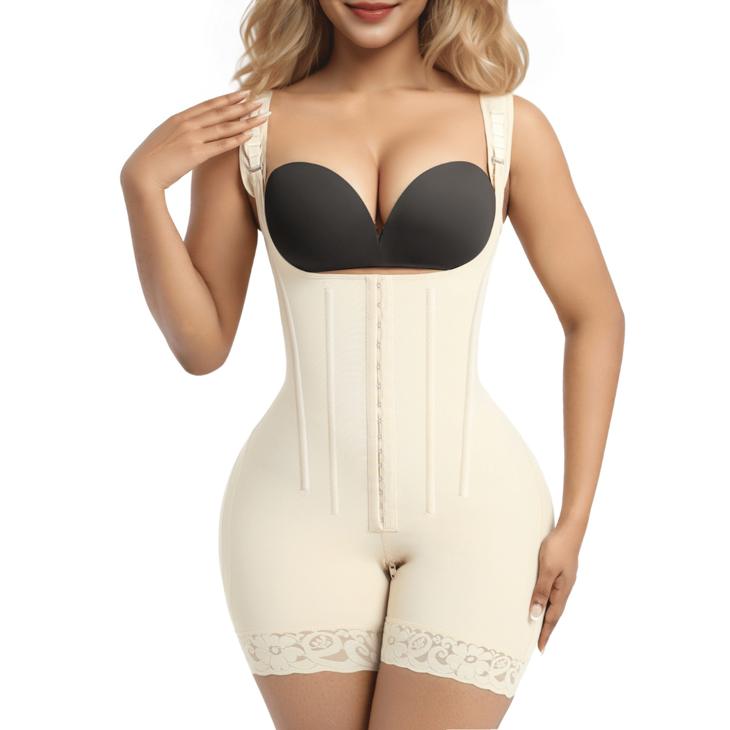 Faja de control del abdomen con 6 varillas de acero y ganchos, bodysuit con levantamiento de glúteos