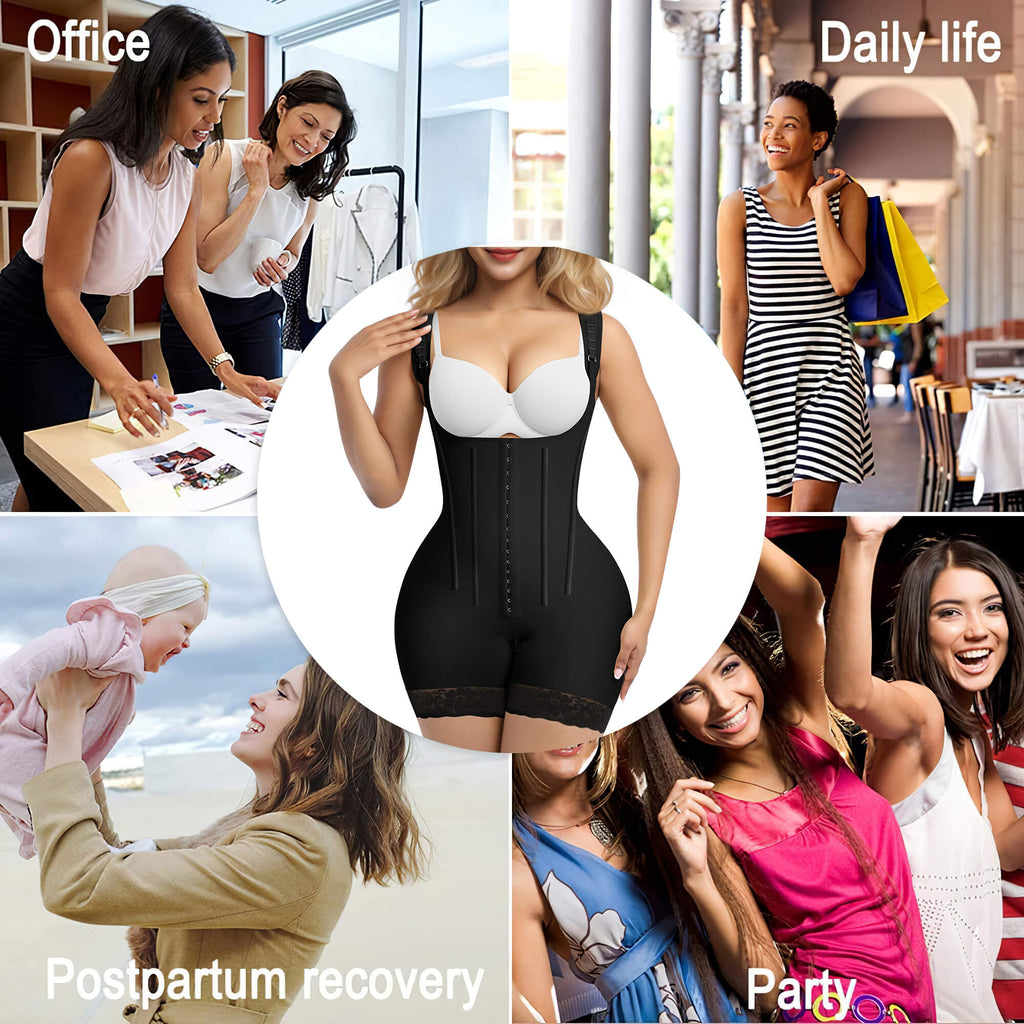 Faja de control del abdomen con 6 varillas de acero y ganchos, bodysuit con levantamiento de glúteos